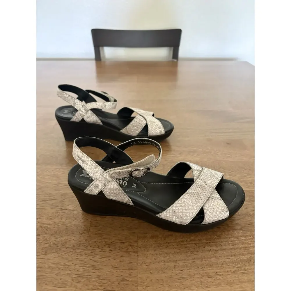 Mephisto Partelia Women's Snake Print Wedge Leather Comfort Sandals